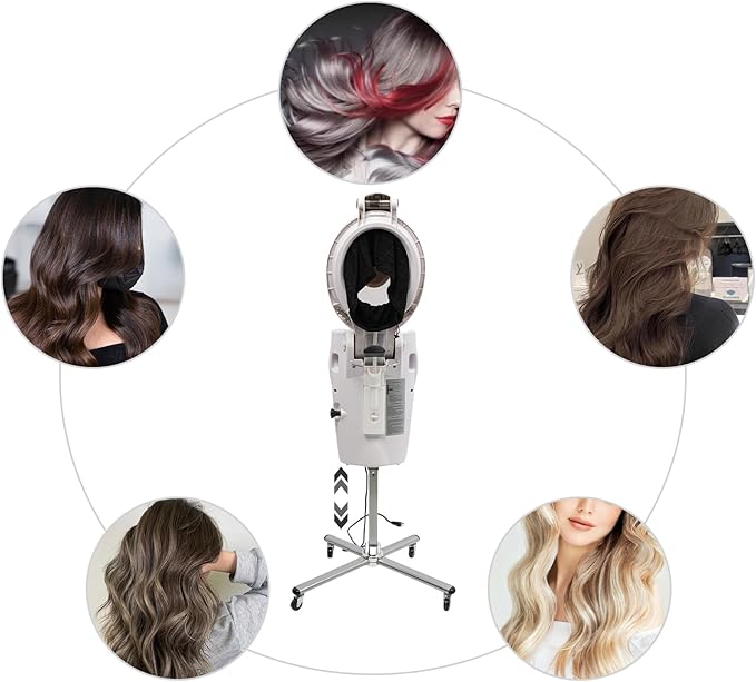 Hair Steamer Professional Hair Salon Steamer with 12 Color Light & Ozone,40-70℃/104-158℉,Hair Steamer with Temperature and Time Adjustment (White)