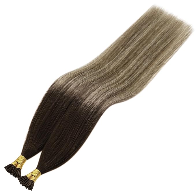 YoungSee I Tip Hair Extensions Balayage Itip Hair Extensions Real Human Hair Ombre Dark Brown to Blonde with Brown Itip Human Hair Extension 20 Inch Stick Tip Hair Extension 50g 50s