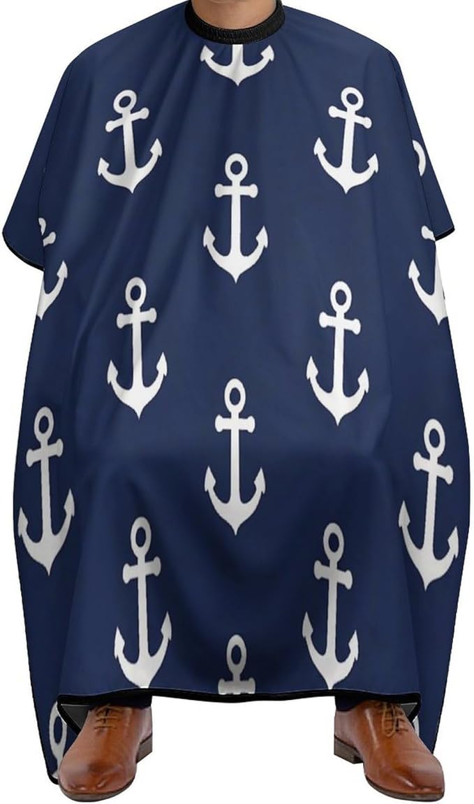 Fashion Unisex Hair Cutting Cape with Adjustable Closure Navy Nautical Anchor Barber Cape