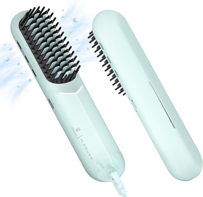 Cordless Hair Straightener Brush - Webeauty Portable On-The-Go Straightener for Women | USB Rechargeable, Fast Heating, 200M Negative Ions, 6400mAh, Perfect for Daily Commute & Short Trips (Ice Blue)