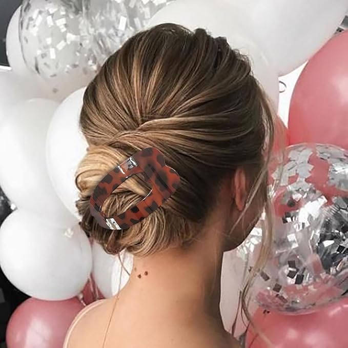 Large Flat Hair Clips Oval Claw Clips for Women Girls Thick Medium Thin Hair 4 Pcs Strong Hold Barrettes Duckbill Hair Accessories Leopard Tortoise Shell Matte Solid Neutral Color (4pc mix -5)