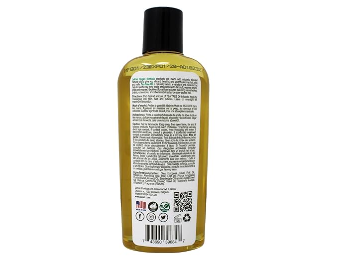 Tea Tree Oil Vegan Formula – Soothing Oil for Dry Scalp, Flaky Skin, Itchy Scalp & Nails – Fights Dandruff & Promotes Hydration – 3.4 fl oz (Pack of 5)
