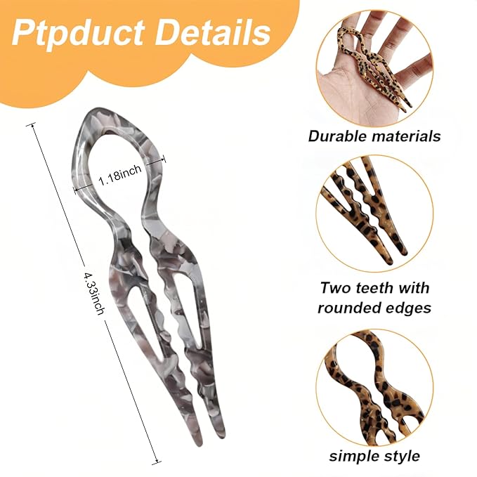 Prestige Hair Pins,French U-Shaped Hair pin 3Pack Elegant Women Hair Accessories Suitable for Thick or Thin Hair (Light gray, Reddish brown, Dark yellow)