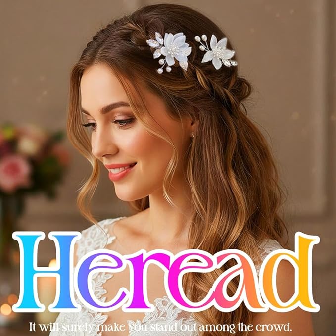 Heread Flower Bride Wedding Hair Clips Silver Leaf Bridal Hair Barrette Pearl Hair Accessories for Women and Girls (Pack of 2)