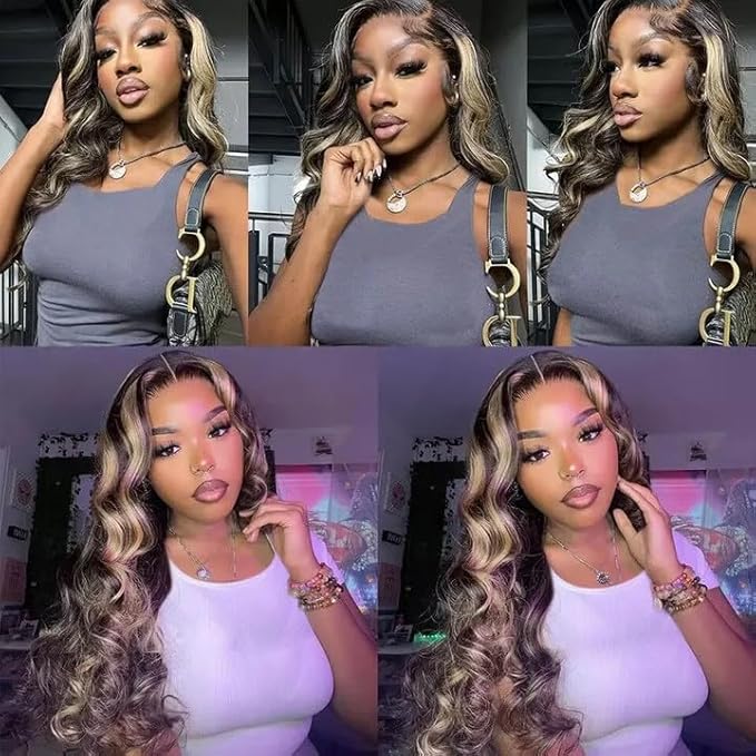 Blonde Body Wave Bundles Human Hair Highlight Bundles 14 14 14 Inch Brazilian Virgin Soft and Silky Remy Hair Extensions Niegmeag 2 Tone Black and Honey Blonde Bundle