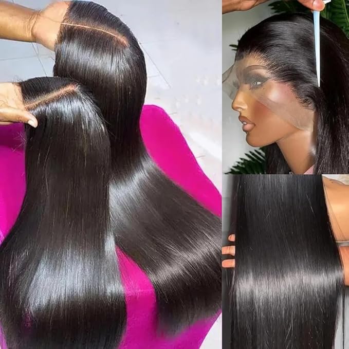 26 Inch 13x6 Lace Front Wigs Human Hair Straight Lace Front Wig Pre Plucked 200 Density Glueless Natural Black Straight Wig Human Hair 13x6 HD Lace Frontal Wigs for Women