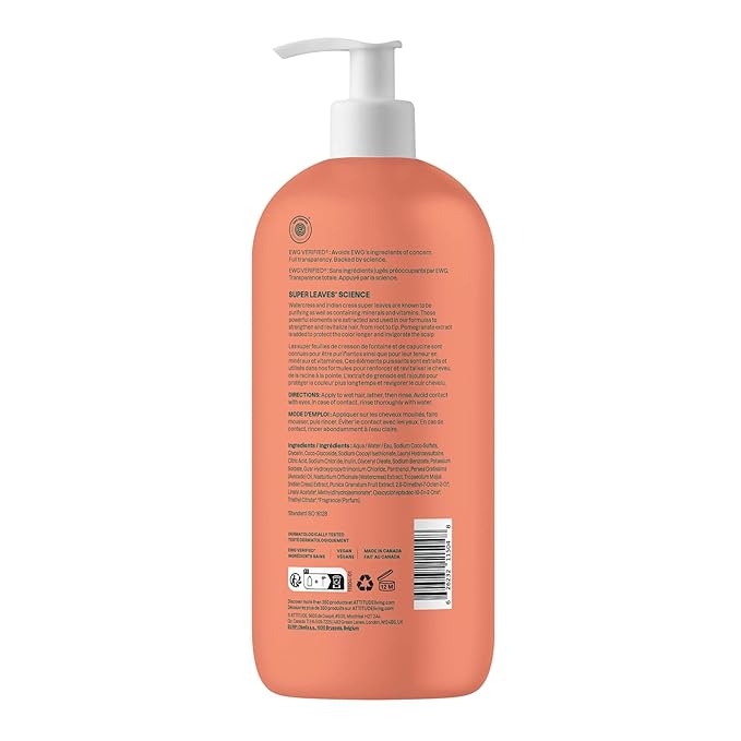 ATTITUDE Colorlast Hair Shampoo, EWG Verified, For Color Treated Hair, Protects Color, Naturally Derived Ingredients, Vegan and Plant Based, Avocado Oil and Pomegranate, 32 Fl Oz