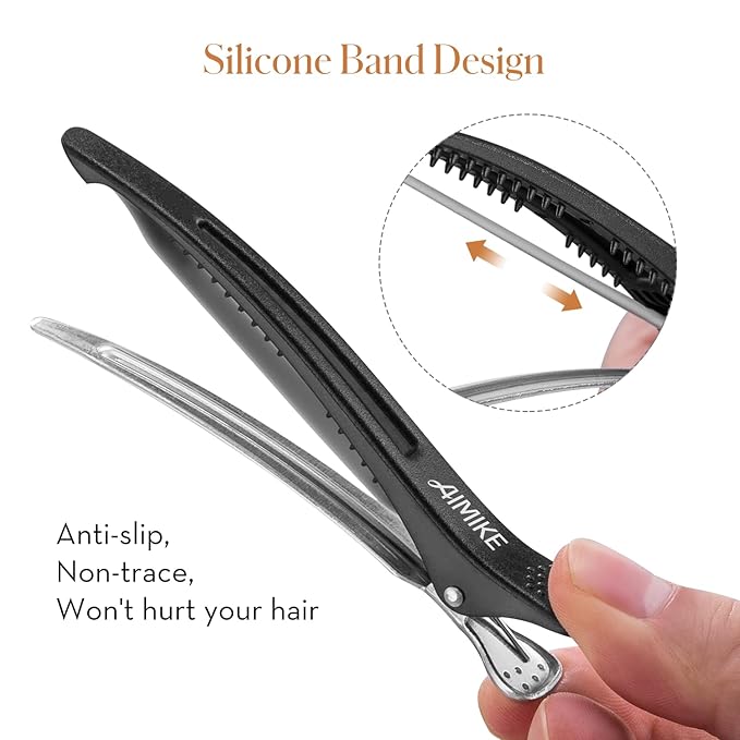 AIMIKE Hair Clips for Styling and Sectioning - 6 Pack Non-Slip Clips with Silicone Band, No-Trace Design for Thick and Thin Hair