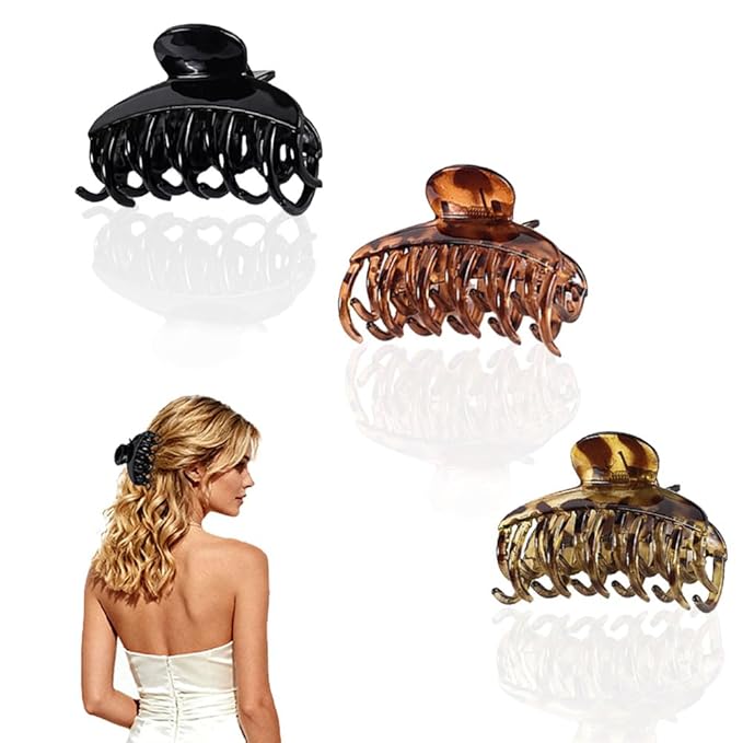 Tortoise Shell Hair Claw Clips for Women - Medium Size Acrylic Hair Clips for Thin & Thick Hair, Non-Slip Grip, Fashion Hair Accessories FEADIR 3 Pcs