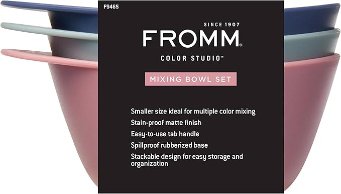 Fromm Color Studio Mixing Bowls for Hair Color, Hair Dye, Bleach and Treatments with Spill Proof Rubberized Base, 10 Ounce, 3 Pack