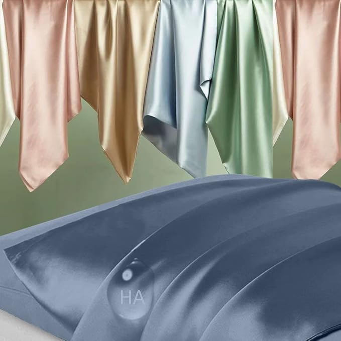 Silk Pillowcase for Hair and Skin,Mulberry Silk Pillow Cases King Size, Anti Acne Cooling Beauty Sleep Both Sides Natural Silk Satin Pillow Case Covers with Hidden Zipper,Gifts for Women Men,Ash Blue