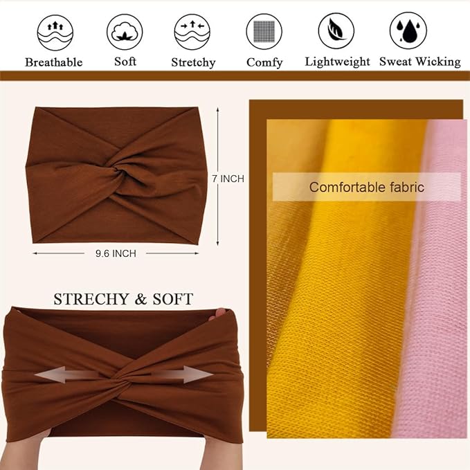 Extra Wide Headbands For Women 7'' Large Headband Twist Head Bands Women's Hair Band Stretchy Turban Styling Accessories 8 Pack