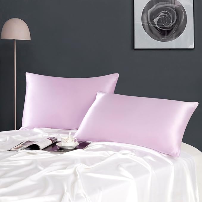 ZIMASILK 100% Pure Mulberry Silk Pillowcase for Hair and Skin Health,Soft and Smooth,Both Sides Premium Grade 6A Silk,600 Thread Count,with Hidden Zipper,1pc (Queen 20''x30'',Light Purple)