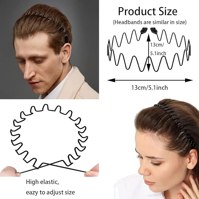 BOYIVI 15 Pieces Metal Headband for Men and Women Unisex Hair Band Adjustable Headbands Wavy Hair Accessories Non-slip Hair Hoop for Home, Outdoor, Sports and Yoga