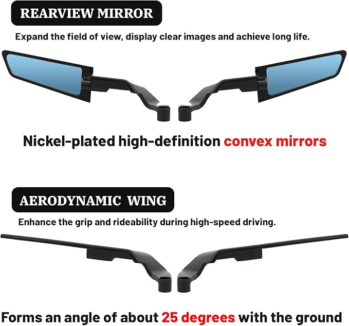XINGWU Motorcycle Mirrors Anti-glare Stealth Mirror Adjustable Rotating Rearview Mirror Wind Wing Side Mirror for Z650 Z900 Z1000 Duke 390 790 1290 MT07 MT09 S1000 Street Bike Mirrors