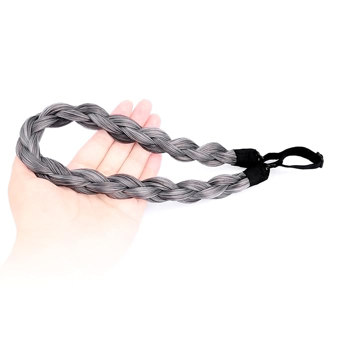 DIGUAN Chubby Narrow Synthetic Hair Braided Headband Classic Chunky Plaited Braids Elastic Stretch Hairpiece Women Girl Beauty accessory, 58g (Salt & Pepper)