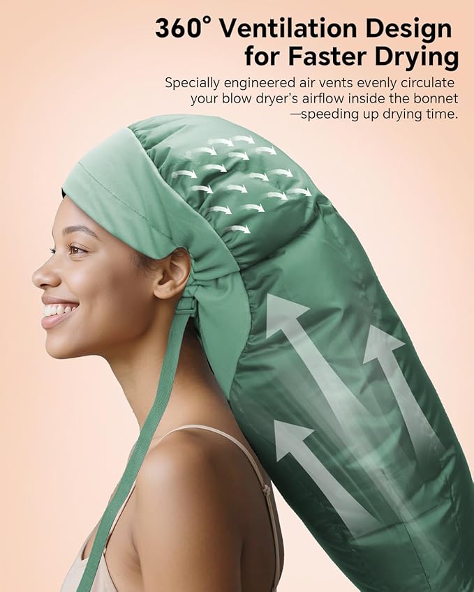 Hair Dryer Bonnet Attachment – 28.5" XL Hooded Dryer Cap for Faster Drying & Deep Conditioning, Extra-Large Space Fits Thick, Curly Hair & Styling Tools (Green, Extra Large)