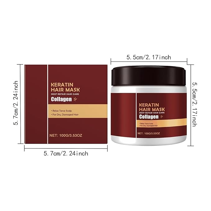 Keratin & Collagen Hair Mask for Dry Damaged Hair - Deep Repair Treatment with Hydrolyzed Keratin, Frizz Control & Split Ends Repair, Moisturizing Hair Care, 3.53 oz (2, pcs)