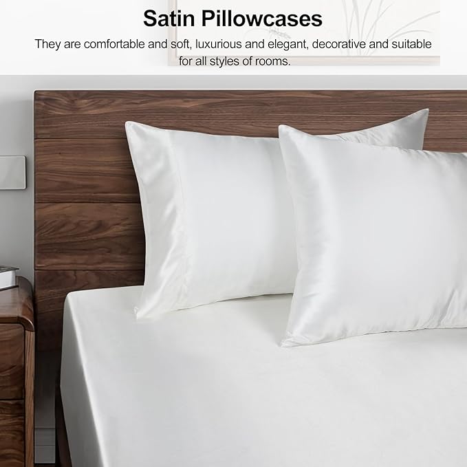 Lirex Satin Pillowcase for Hair and Skin, Super Soft and Cooling Similar to Silk, 2 Pack King Size 20"X 40" Pillow Cases with Envelope Closure, Gifts for Women Men, White