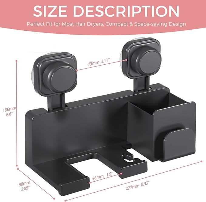 Hair Dryer Holder Wall Mounted - ABS Plastic Blow Dryer Holder Hair Tool Organizer with Wire/Plug Management, Self-Adhesive Design for Bathroom Cabinet Salon Home (Deluxe)