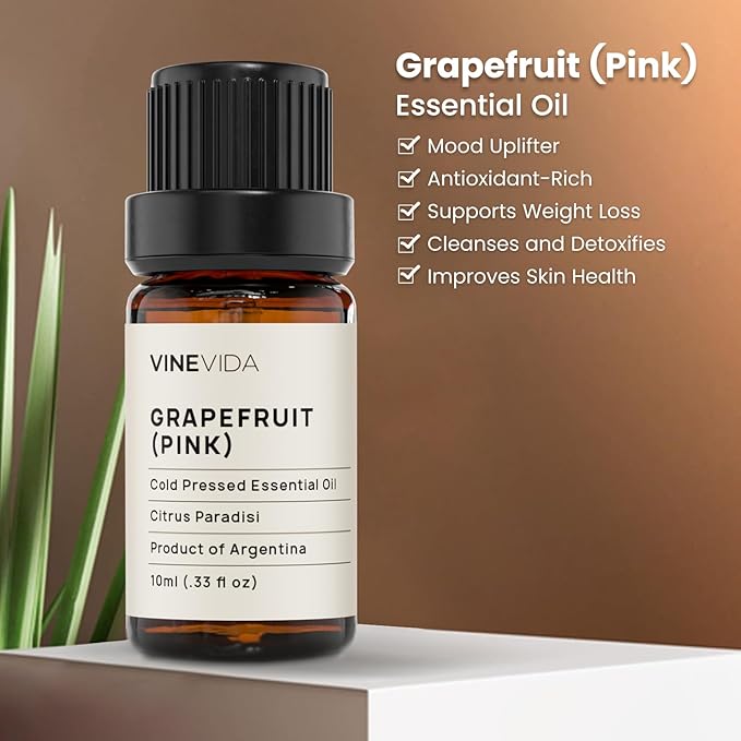 VINEVIDA Pink Grapefruit Essential Oil 10 mL - Undiluted Candle Oil Scent for DIY Candlemaking and Soap Making
