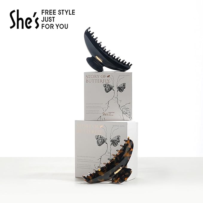 Acetate Hair Clip for Women, SHE'S FREE STYLE JUST FOR YOU [2024 New] Premium Tortoise Shell Hair Claw Clips, Butterfly Hair Accessory (Tortoise-4.8")