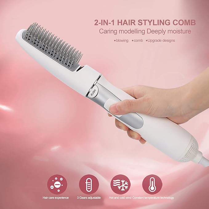 ZJchao 2 in 1 Hair Dryer Brush, Negative Ion Anti-frizz Hot Air Brush Blower, Professional Electric Household Hair Curling Comb, Protable Hair Dryer Comb Machine