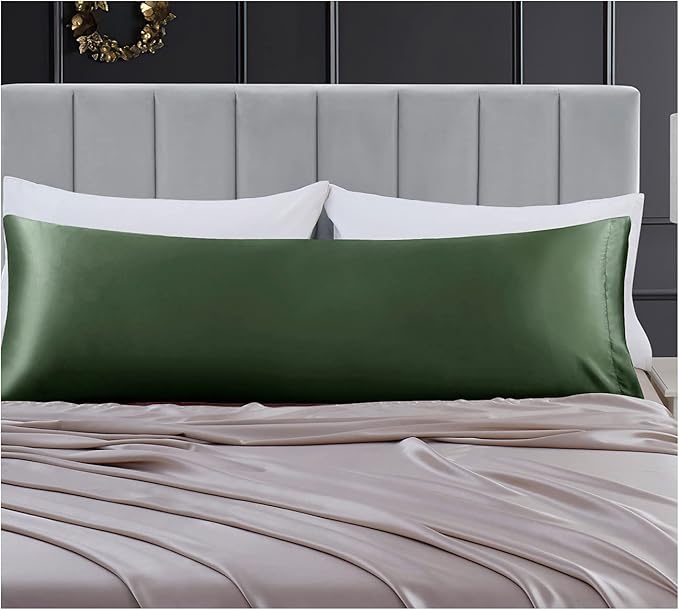 Aormenzy Satin Body Pillow Cover Set of 2, 20x54 Inches Woodland Green Body Pillow Case for Adults, Silky Soft & Cooling Body Pillow Pillowcase with Envelope Closure
