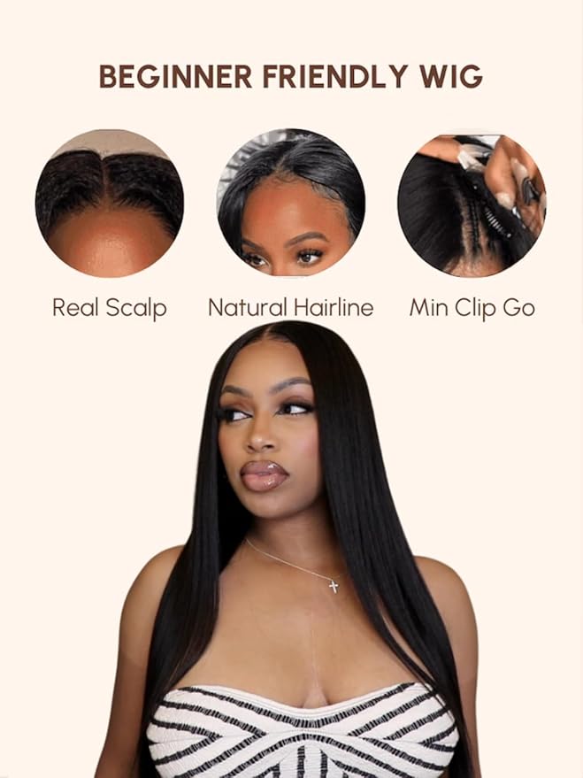 YIROO V Part Wig Yaki Straight Human Hair Wigs for Black Women Upgrade Upart Wig No Leave Out 180% Density 24 Inch