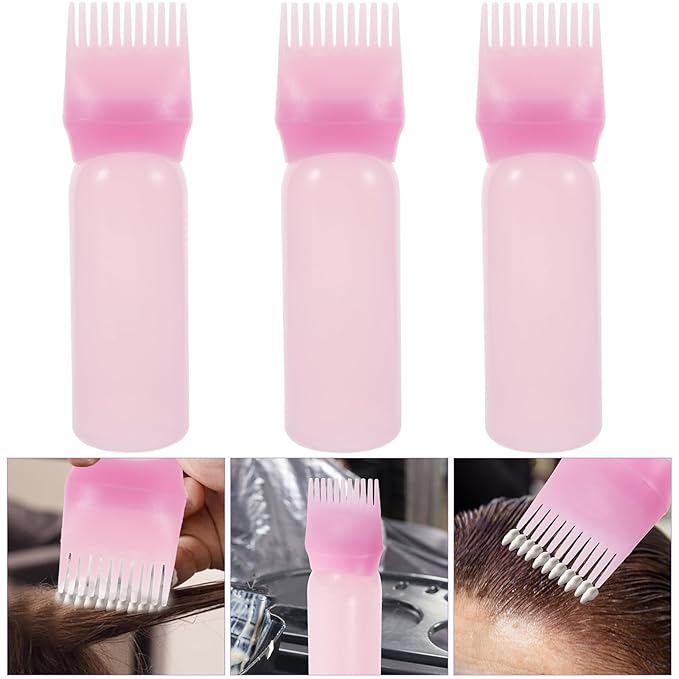 Root Comb Applicator Bottles Hair Color Bottle Applicator for Home Salon Pink Easy Squeeze Hair Dyeing and Oil Application