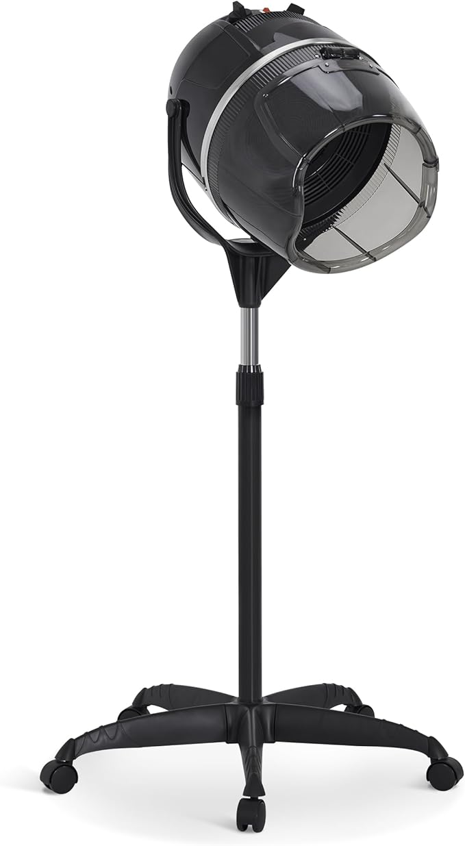 BarberPub 1300W Hooded Hair Bonnet Dryer with Stand, Height Adjustable Floor Standing Rolling Base, Beauty Salon Equipment with 360° Rotation VHD08 (Black)