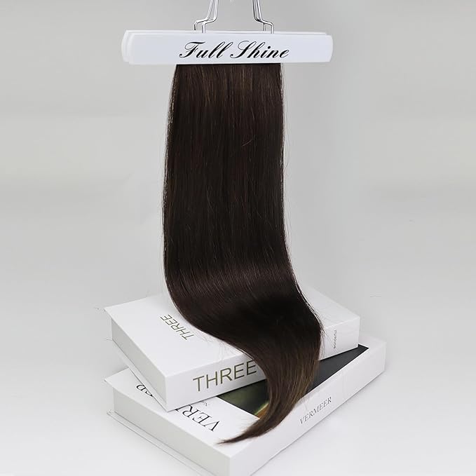Full Shine Dark Brown Hair Extensions Real Human Hair Clip ins Brown Real Hair Clip in Extensions for Woman Straight Hair 14 Inch 3 PCS 60 G