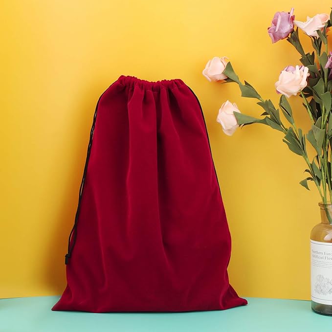 Segbeauty Blow Dryer Bag, Hair Dryer Storage Bag, 11.8x15.7 inches Satin Lined Storage Bags with Drawstring Wine Red Velvet Pouch Bag Travel Organizer for Diffuser, Straighteners, Clothes