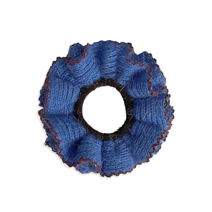2 Pcs Soft Fabric Scrunchies for Hair,3.9 inch Medium Elastic Hair Ties Ropes Crochet Knit Silky Scrunchie for Women-Blue