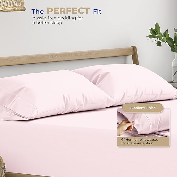 THREAD SPREAD 100% Cotton King Size Pillow Cases Set of 2-400 Thread Count Pillow Cases King Size Set of 2 (Blush), Luxuriously Soft Hotel Quality Sateen Weave Pillowcases, Crisp & Cool