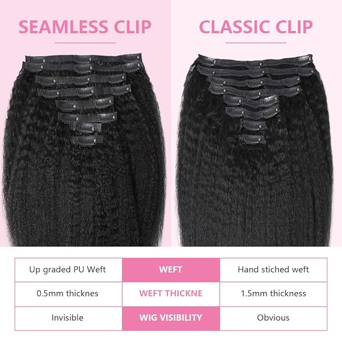 Seamless Clip In Hair Extensions Human Hair Invisible Pu Skin Weft Kinky Straight Seamless Clip Ins For Black Women Real Human Hair Extensions 8pcs With 18clips Per Set 120g (16inch,Natural Black)