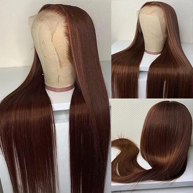Hermosa 13x4 Chocolate Brown Lace Front Wigs Human Hair 180 Density Straight Brown Lace Frontal Human Hair Wigs Pre Plucked Hairline 4# Brown Color 30 Inch