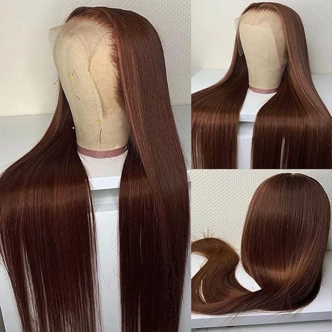 Hermosa 13x4 Chocolate Brown Lace Front Wigs Human Hair 180 Density Straight Lace Frontal Human Hair Wig Pre Plucked Hairline 4# Brown Wig 26 Inch