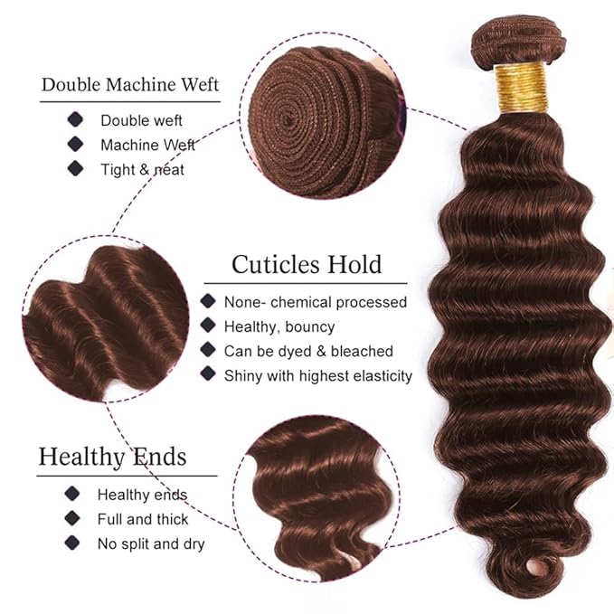 Brown Deep Wave Bundles Human Hair Color 4 Single Bundle 16 Inch Unprocessed Peruvian Virgin Remy Hair Extensions Niegmeag Color 4 Deep Wave Bundles