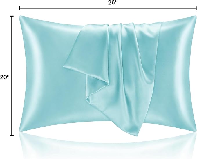 BEDELITE Satin Pillowcase for Hair and Skin, Super Soft and Cooling Similar to Silk Pillow Cases 2 Pack with Envelope Closure, Gift for Women Men(20"x26" Standard Size, Blue)