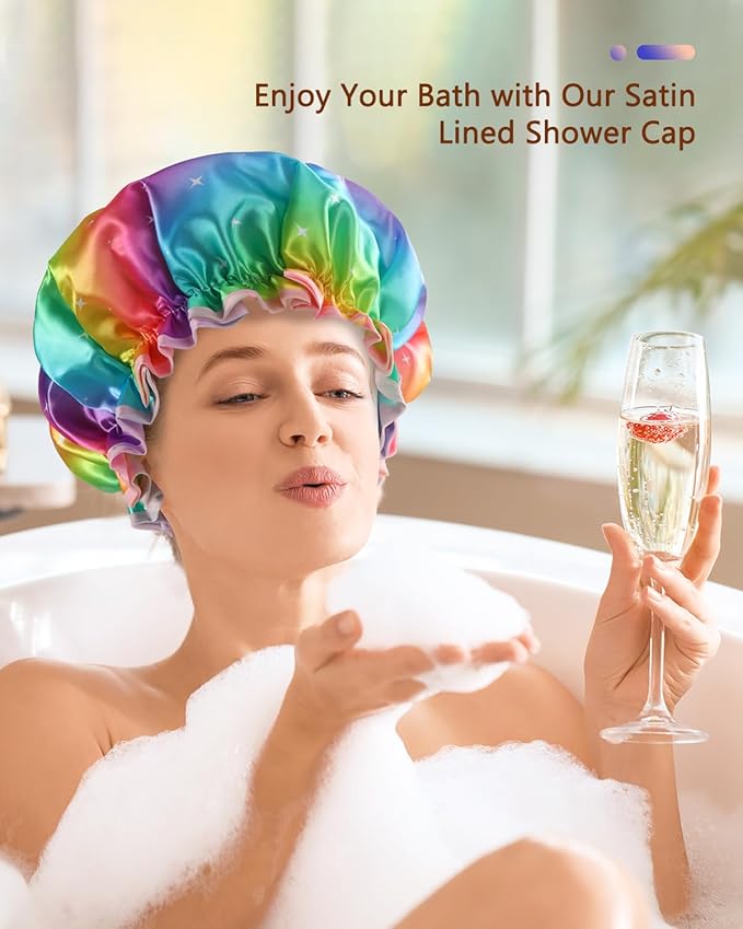 Shower Cap for Women, Reusable Shower Cap Double Waterproof Hair Cap for Shower, Soft PVC Lining Bath Cap for Girls X-Large Pack of 1 By mikimini
