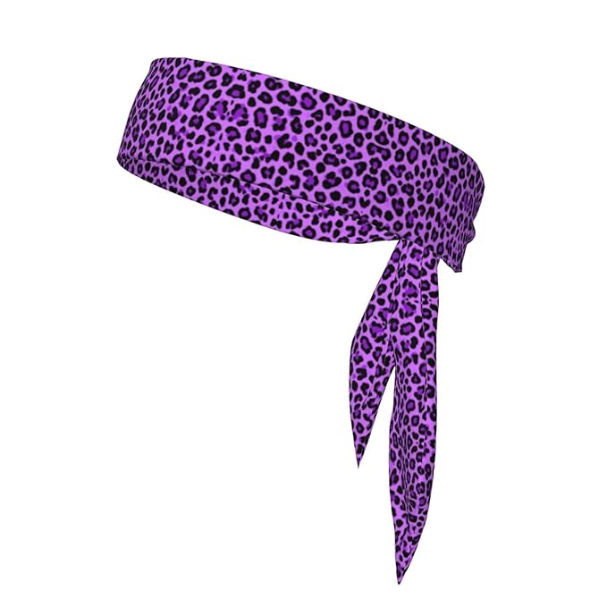 Men Women Fashion Sports Sweat Bands Hand Decor for Running Fitness Shower, Long Multi Style Purple Cheetah Leopard Print Head Ribbon Headwear