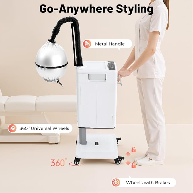 Nano Ionic Hair Steamer Machine - 500W Professional Hair Steamer with 6 Modes for Deep Conditioning, Scalp Care, Perm & Color Treatment - Adjustable Temp & Timer for Salon & Home Use