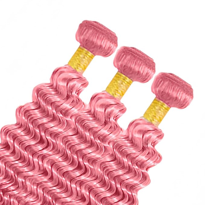 28 30 32 Inch Pink Deep Wave Bundles Human Hair Light Pink Bundles 8A Peruvian Virgin Remy Hair Extensions Double Weft Real Pure Pink Hair Weave