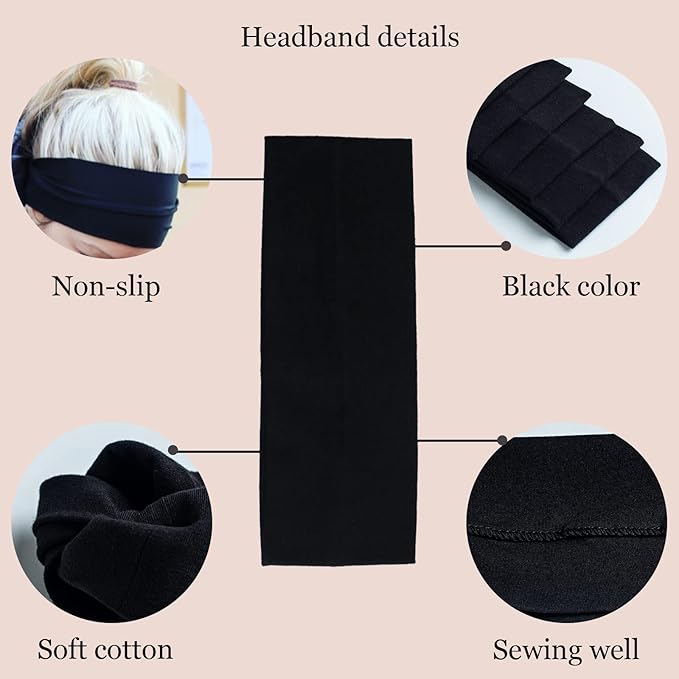 6 Pcs Black Headbands for Women Hair Cotton Headband Non-slip Stretchy Elastic Head Wrap Holder Hair Accessories Black Grey Color