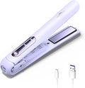 Cordless Hair Straightener, Portable Flat Iron and Curler 2 in 1, Fast Heat, Type-C Rechargeable, for Travel/Home (Purple)