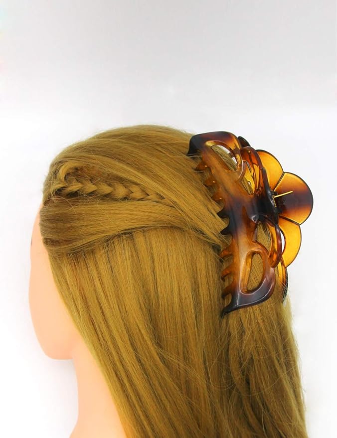 Tortoise Shell Brown Large Plastic Hair Clips Strong Holding Powerful Amber Resin Hair Claws for Women Thick Hair (Arc-Brownish Red)