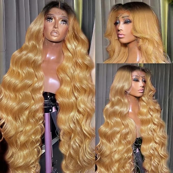 AMIRTY 200% density 13x6 Honey Blonde Lace Front Wigs Human Hair 13x6 Body Wave Lace Front Wig Human Hair Wigs for Women Ombre HD Transparent Lace Frontal Wig 22 inch