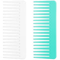 Wide Tooth and Large Detangling Comb Set for Long, Curly, Wet Hair - No Handle Styling, Shampoo, and Detangling Combs (2 Pieces - White, Cyan)