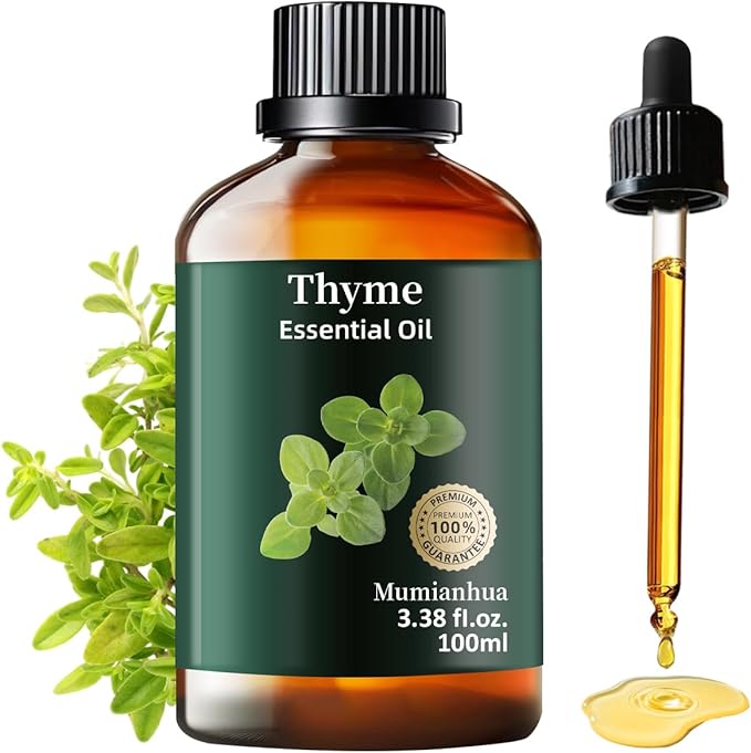Pure Thyme Essential Oil for Outdoor Shield, Patio & Garden Protection, Natural Barrier Spray for Unwanted Distractions, Reed Diffuser, Aromatherapy, Hair, Skin,Massage, Soap,Candle Making 3.38 Fl Oz